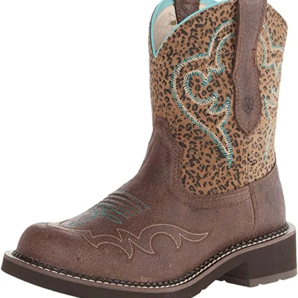 Ariat Brown and Blue Ankle Boots with Embroidery